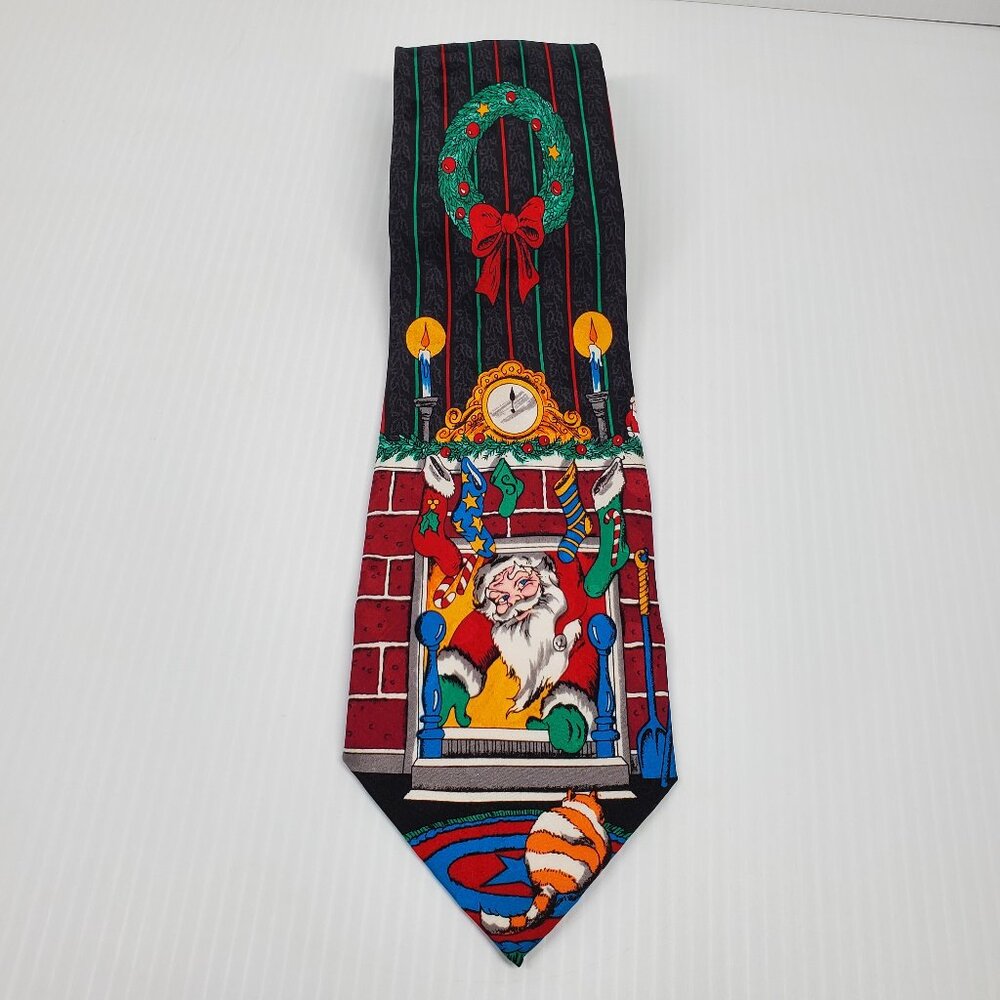 Robert Alan Polyester Necktie Multicolor Presents and Silver Stars Tie 56"x3.75"